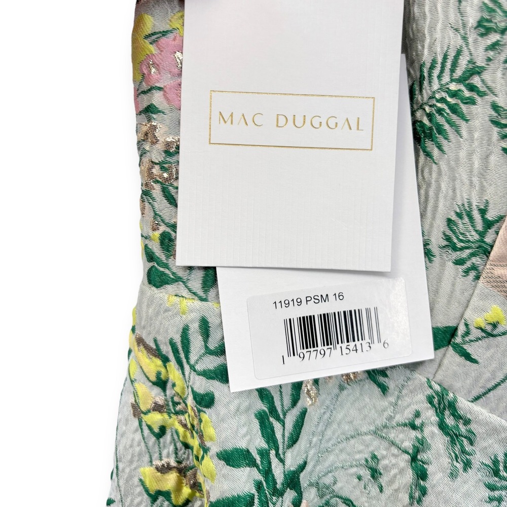 Mac Duggal One-Shoulder Floral Gown in Pastel Green and Pink - Picture 10 of 16